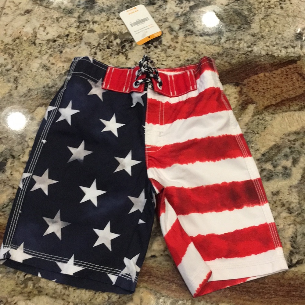 American Flag swim trunks